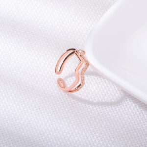 Alternative view of Rose Gold Plated Wave Shaped Open Ring with zircons