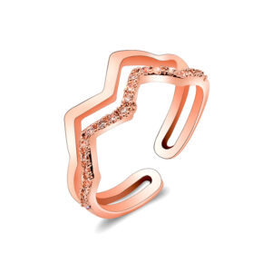 Rose Gold Plated Wave Shaped Open Ring with zircons