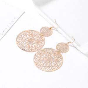 Alternative view of Elegant Two-Tier Circular Gold Plated Earrings