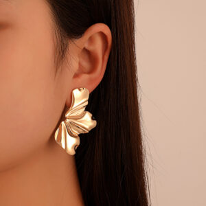 Alternative view of Pleated Butterfly Gold Plated Earrings