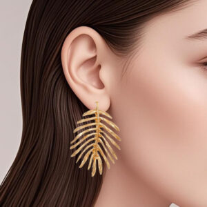 Alternative view of Leaf Shape Gold Plated Earrings