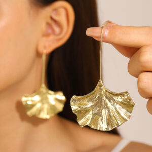 Alternative view of Ginkgo Leaf Gold Plated Earrings
