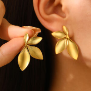 Alternative view of Leaves Shaped Gold-Plated Stud Earrings