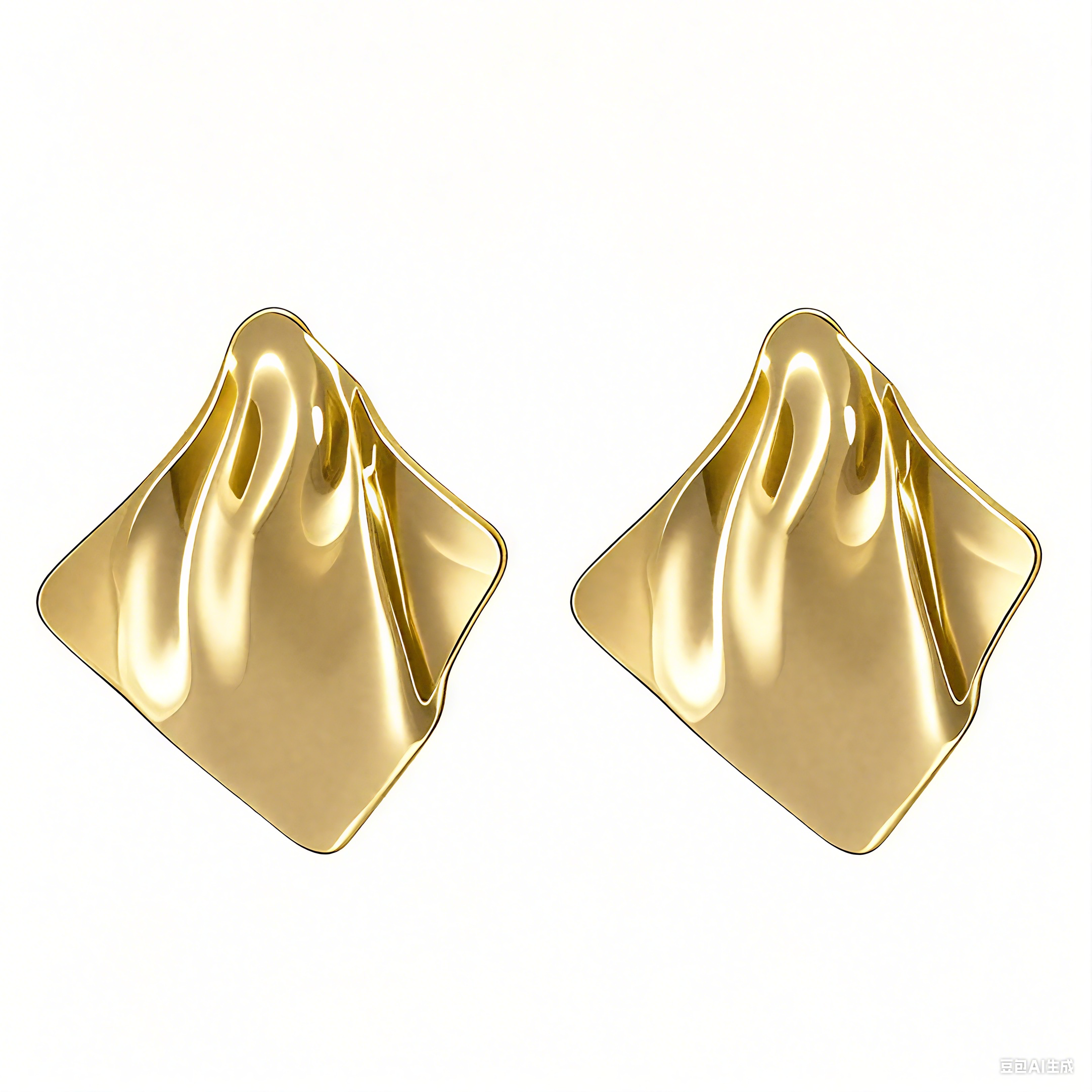 Gold Plated Pleated Rhombus Earrings