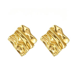Gold Plated Earrings with Textured Pleated Design