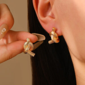 Alternative view of Gold Plated Knot Shaped Stud Earrings