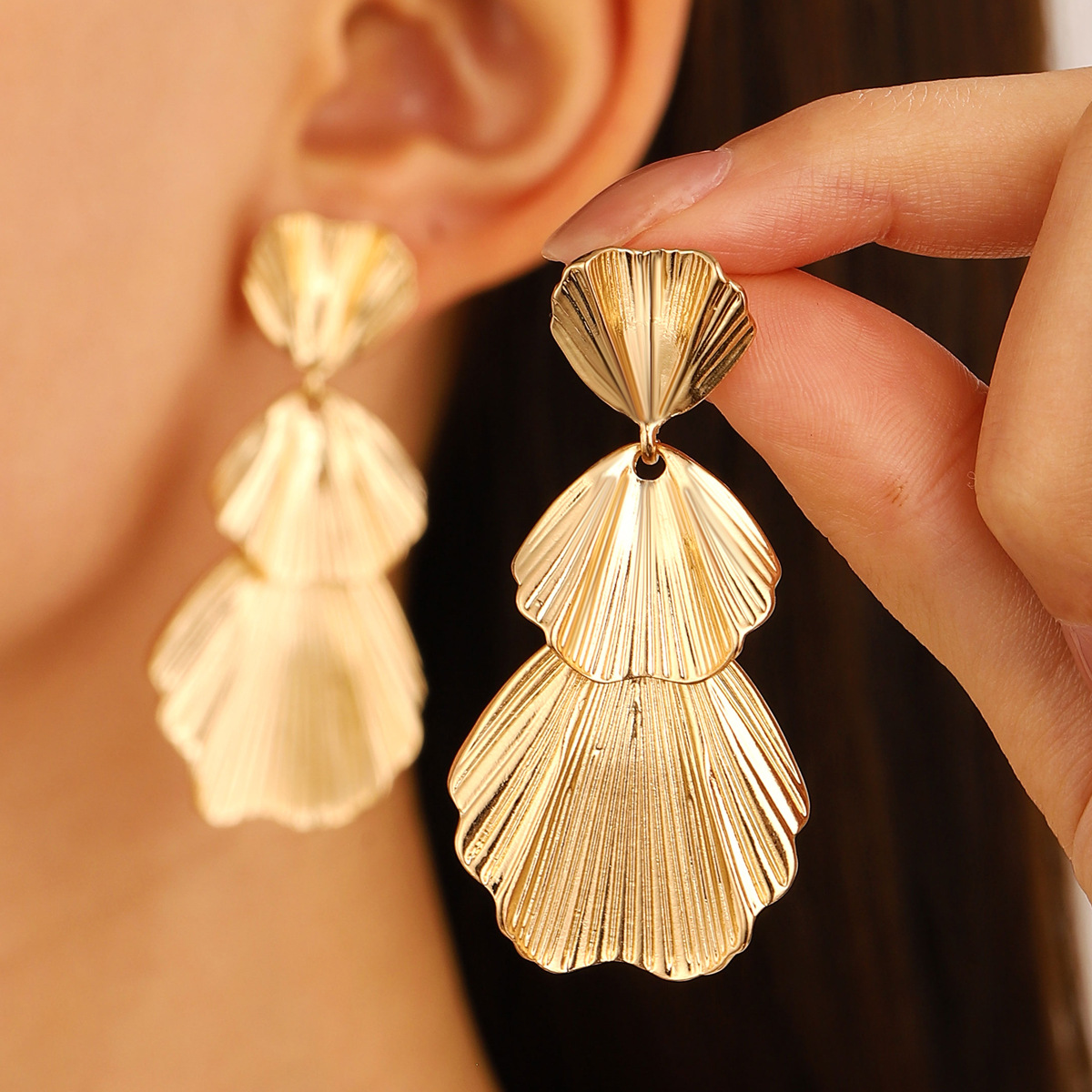 Multi shell shaped Gold Plated Earrings - Image 2