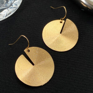 Alternative view of Gold - Plated Circular Earrings with Cut - out Design