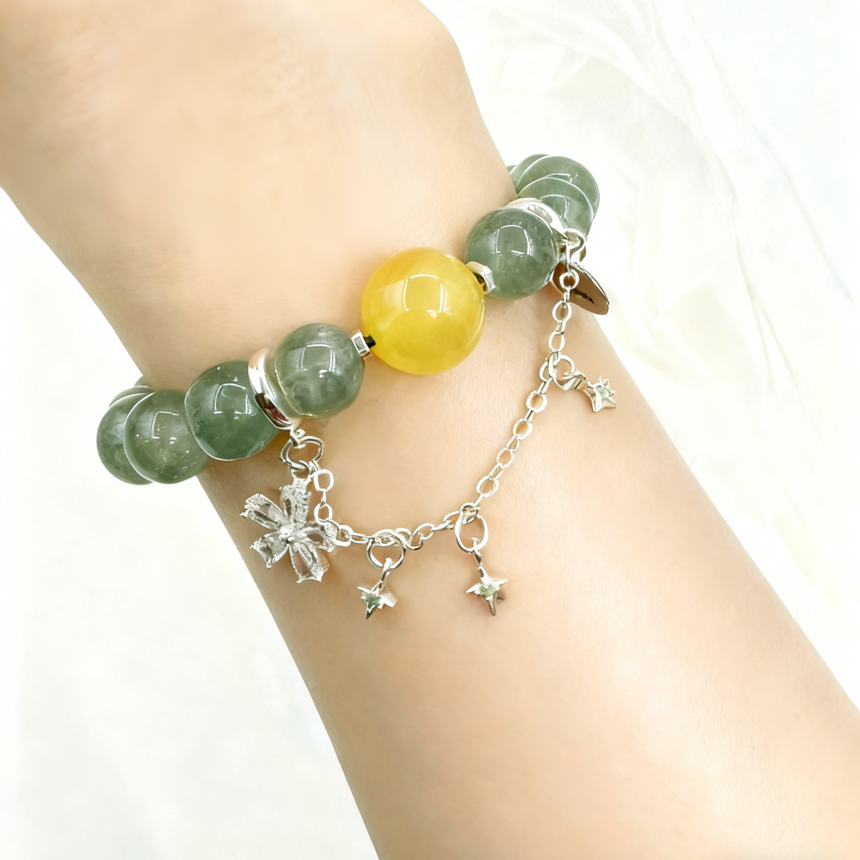 Emerald Crystal & Yellow Agate Bracelet - Image 2