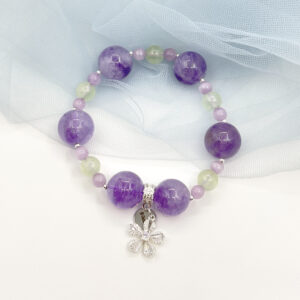 Amethyst, Green Crystal & Rose Quartz Floral Bracelet