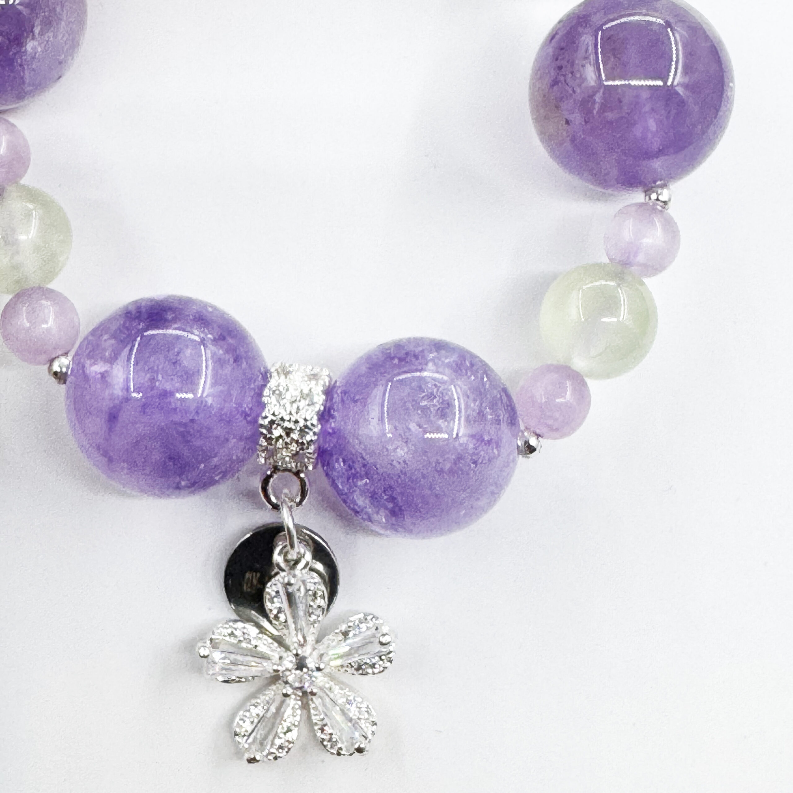 Amethyst, Green Crystal & Rose Quartz Floral Bracelet - Image 4