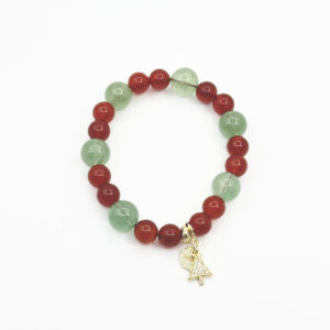 Green Crystal & Garnet Christmas Tree Charm Bracelet