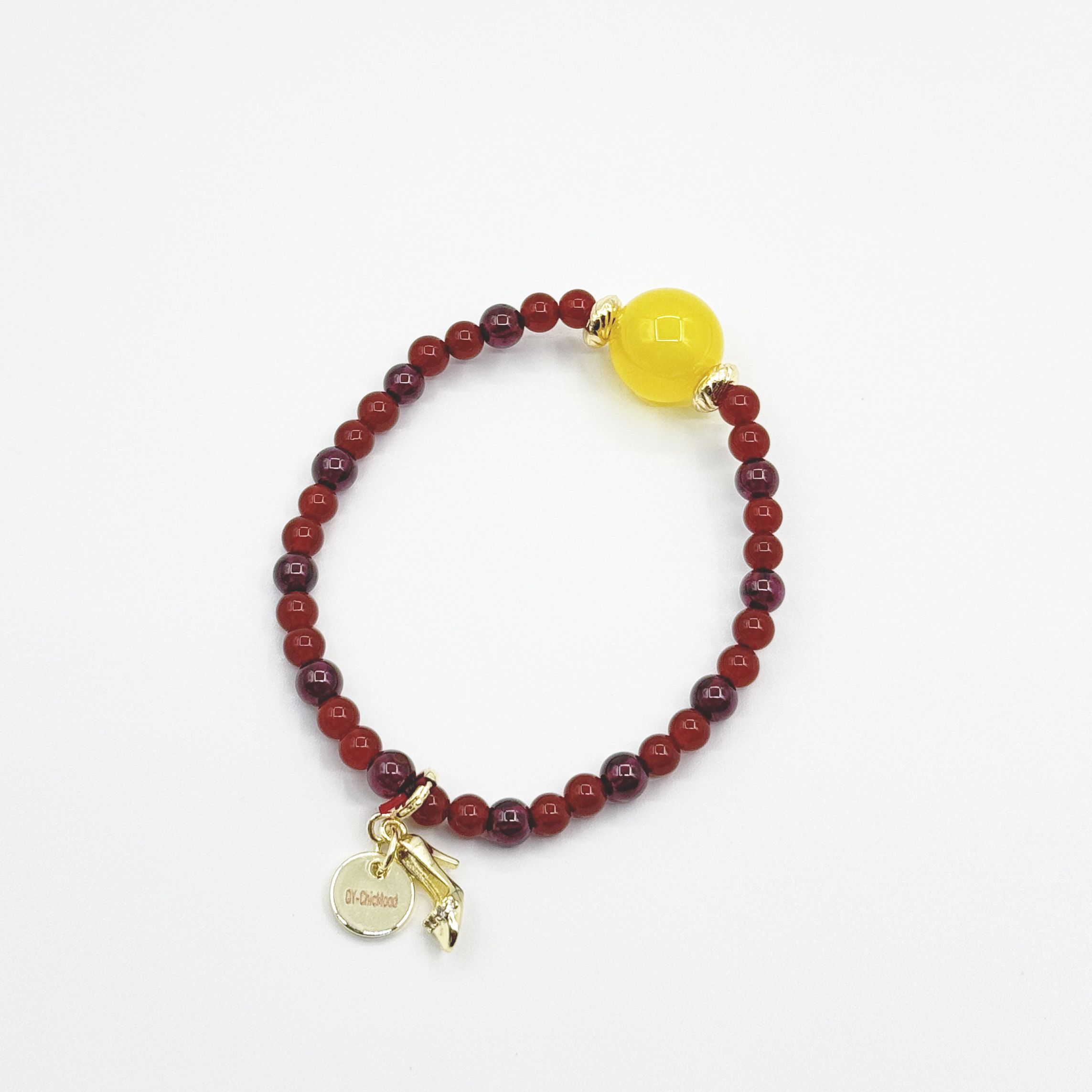 Yellow Agate, Garnet & Red Agate High-Heel Charm Bracelet