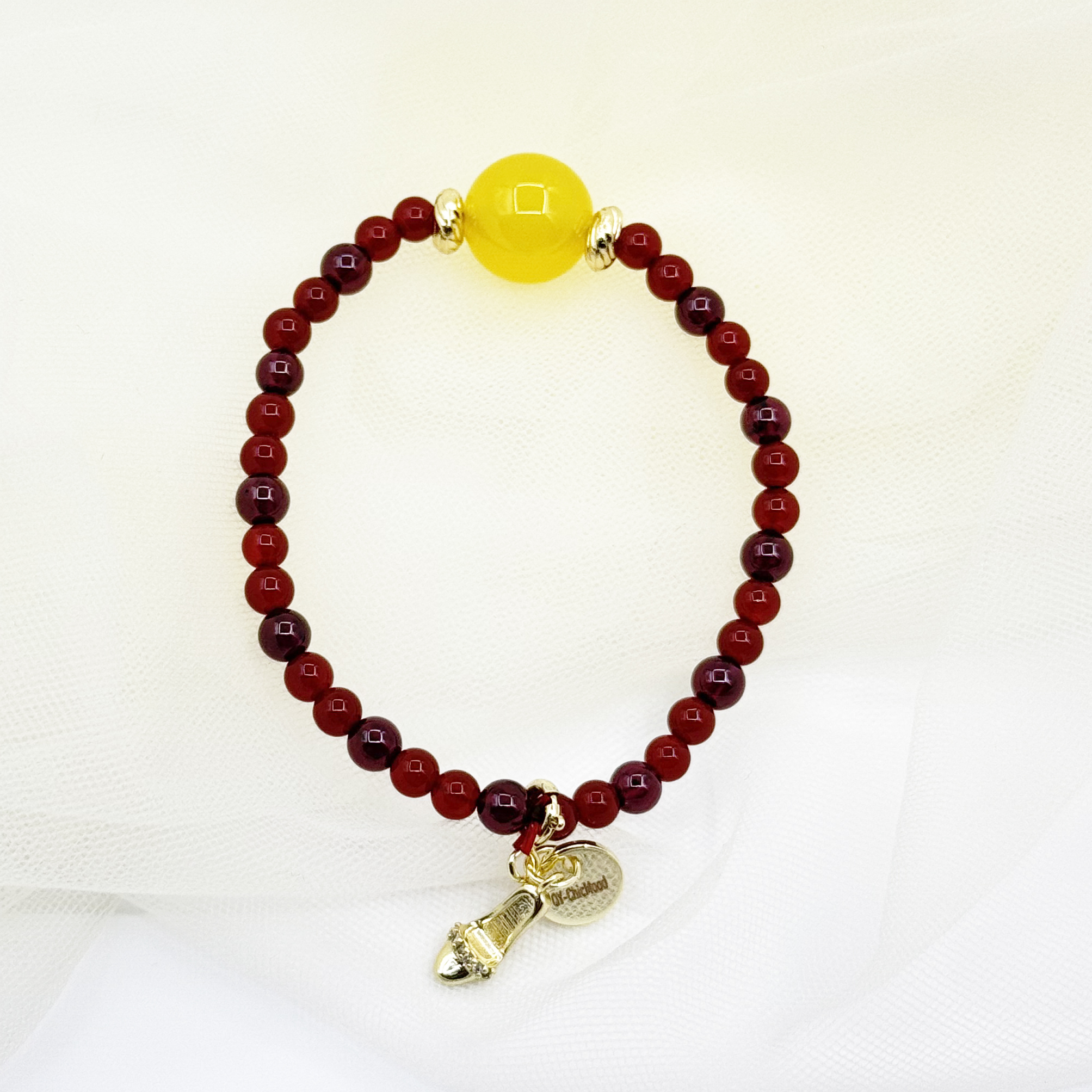 Yellow Agate, Garnet & Red Agate High-Heel Charm Bracelet - Image 2