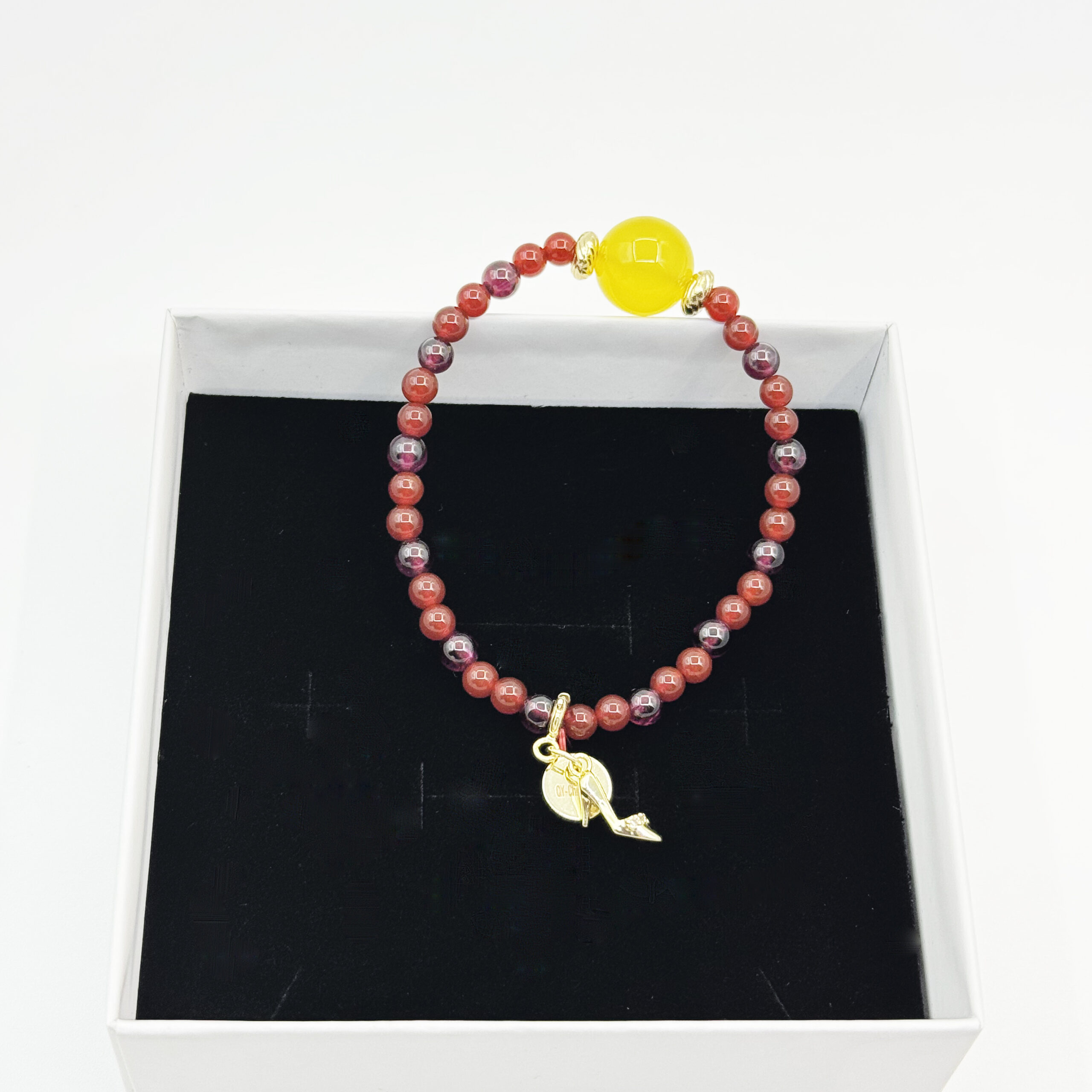 Yellow Agate, Garnet & Red Agate High-Heel Charm Bracelet - Image 4