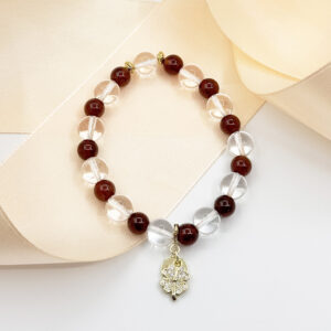 Alternative view of Clear Quartz & Garnet Clover Luck Bracelet 