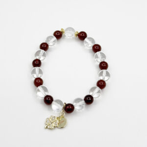 Clear Quartz & Garnet Clover Luck Bracelet 