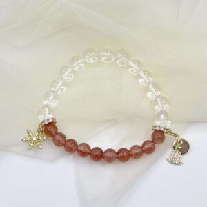 Alternative view of Strawberry Quartz & Clear Quartz Christmas Snowflake Tree Bracelet 