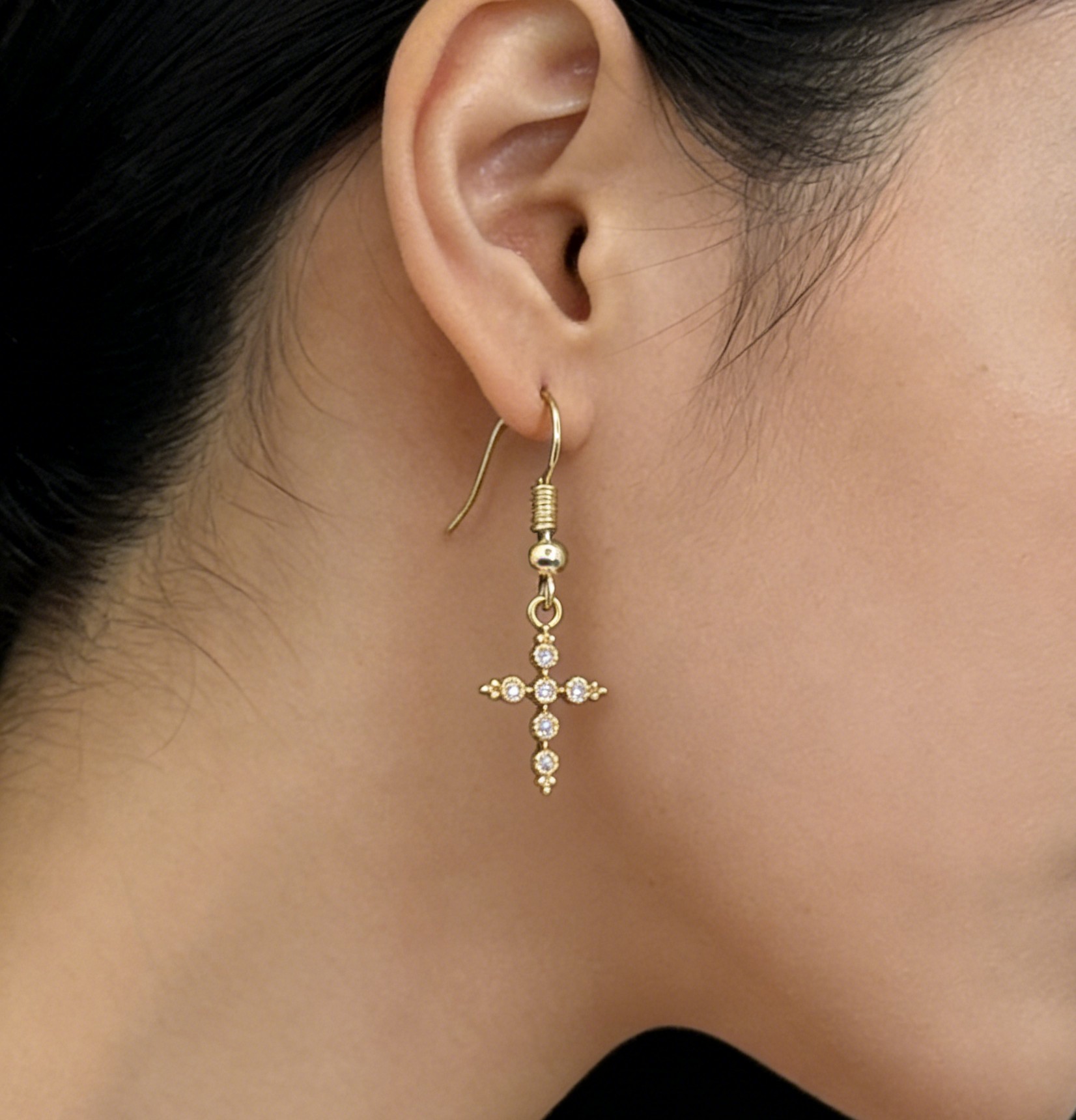 Starburst Cross Gold-Plated Zircon Earrings - Image 3