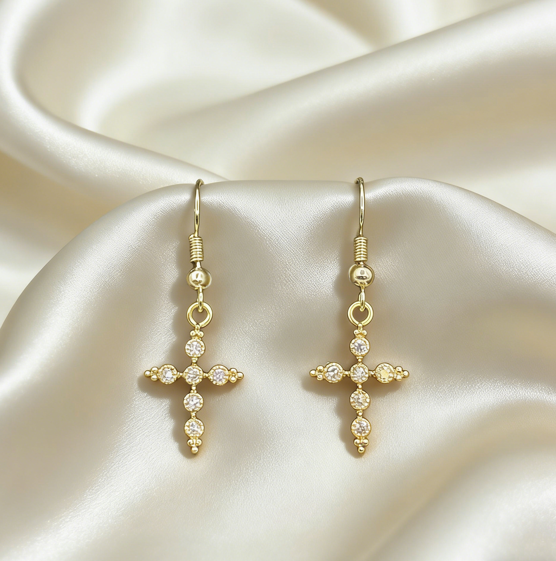 Starburst Cross Gold-Plated Zircon Earrings