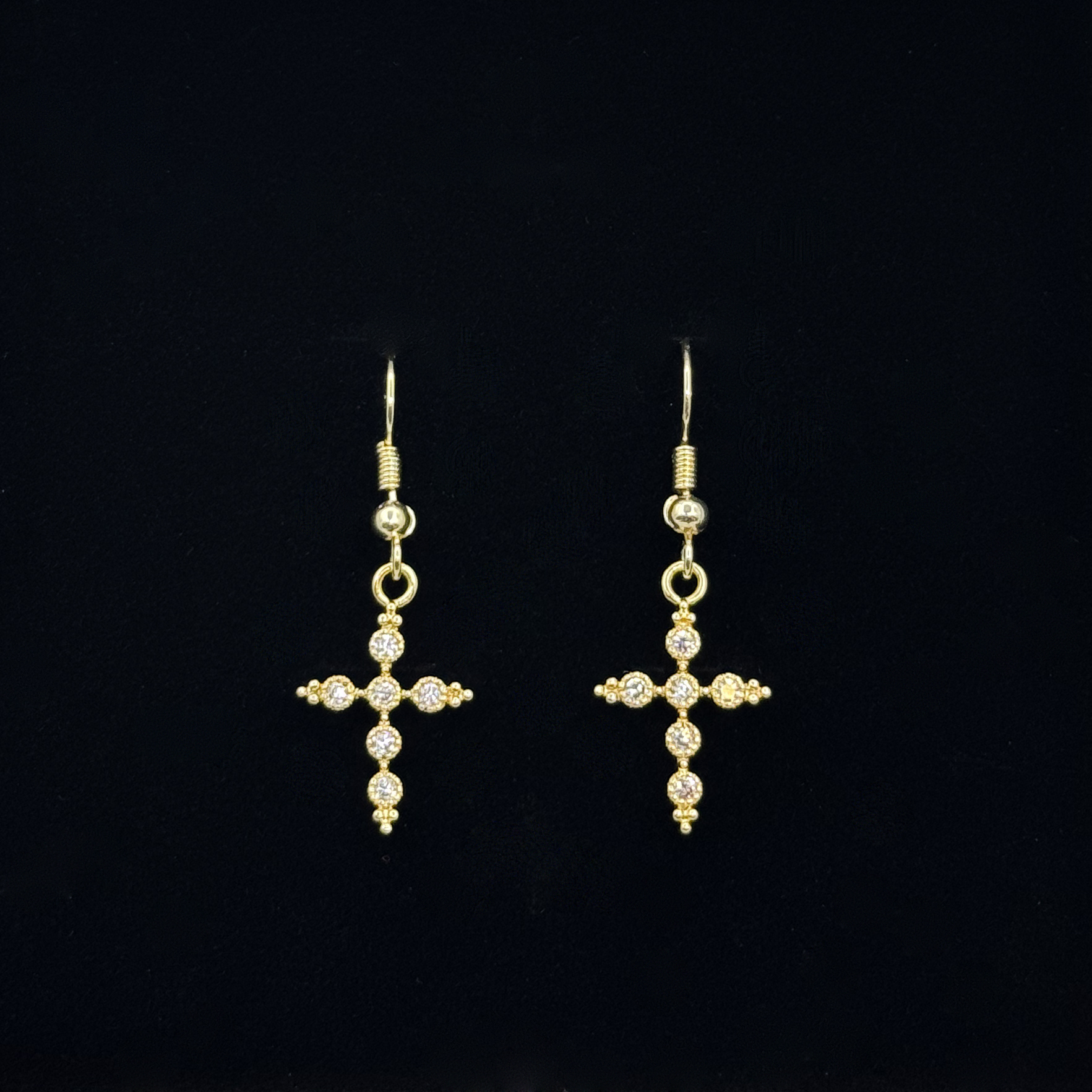 Starburst Cross Gold-Plated Zircon Earrings - Image 2