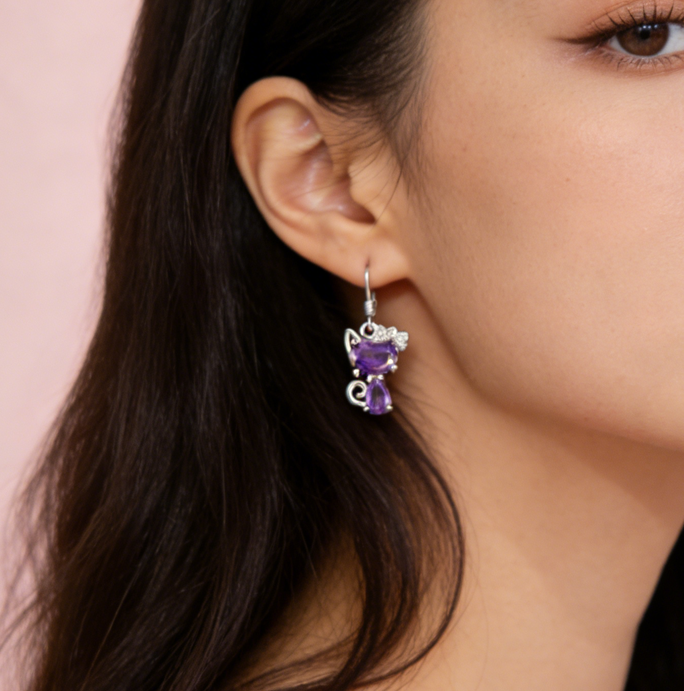 Amethyst Kitten Silver-Plated Earrings - Image 5