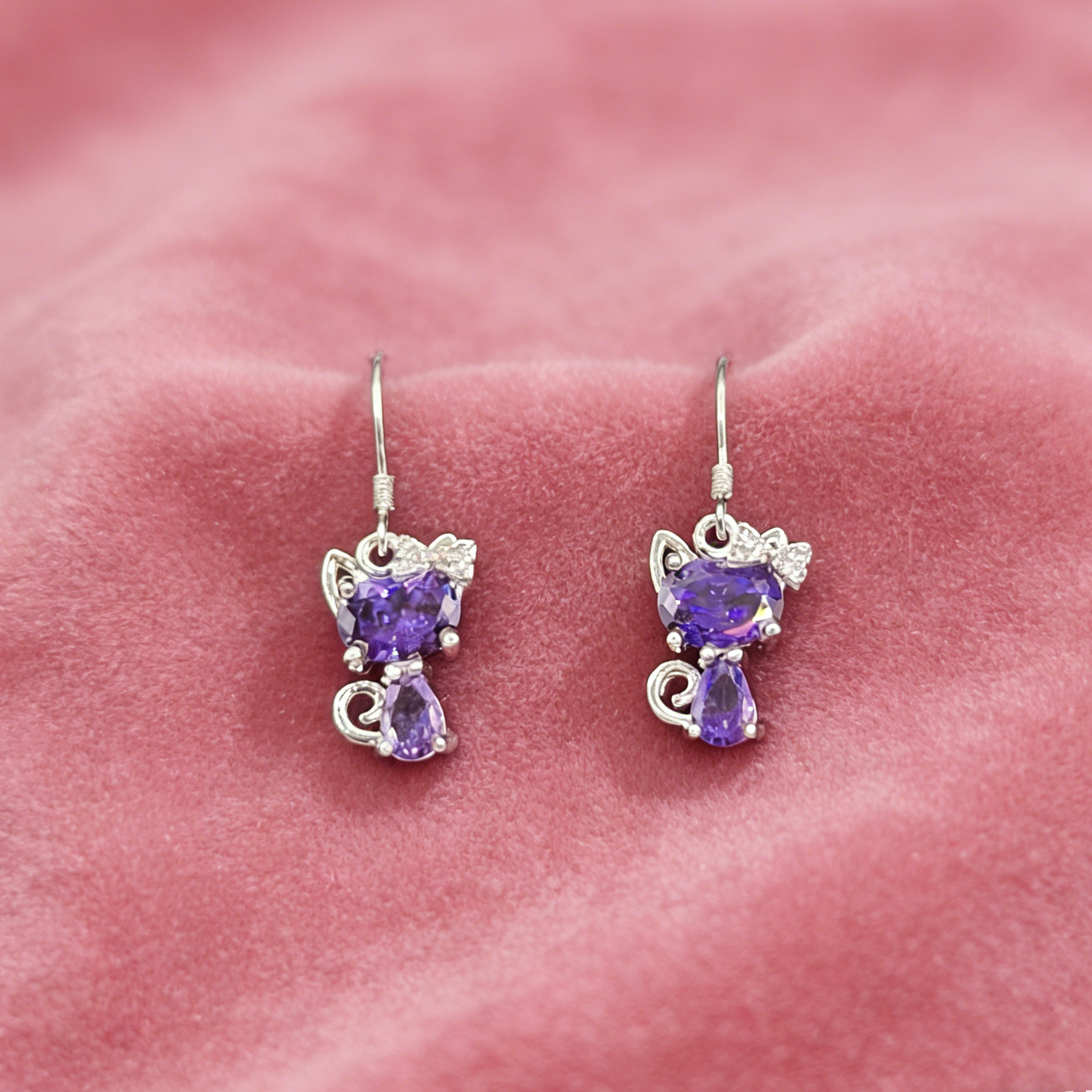 Amethyst Kitten Silver-Plated Earrings