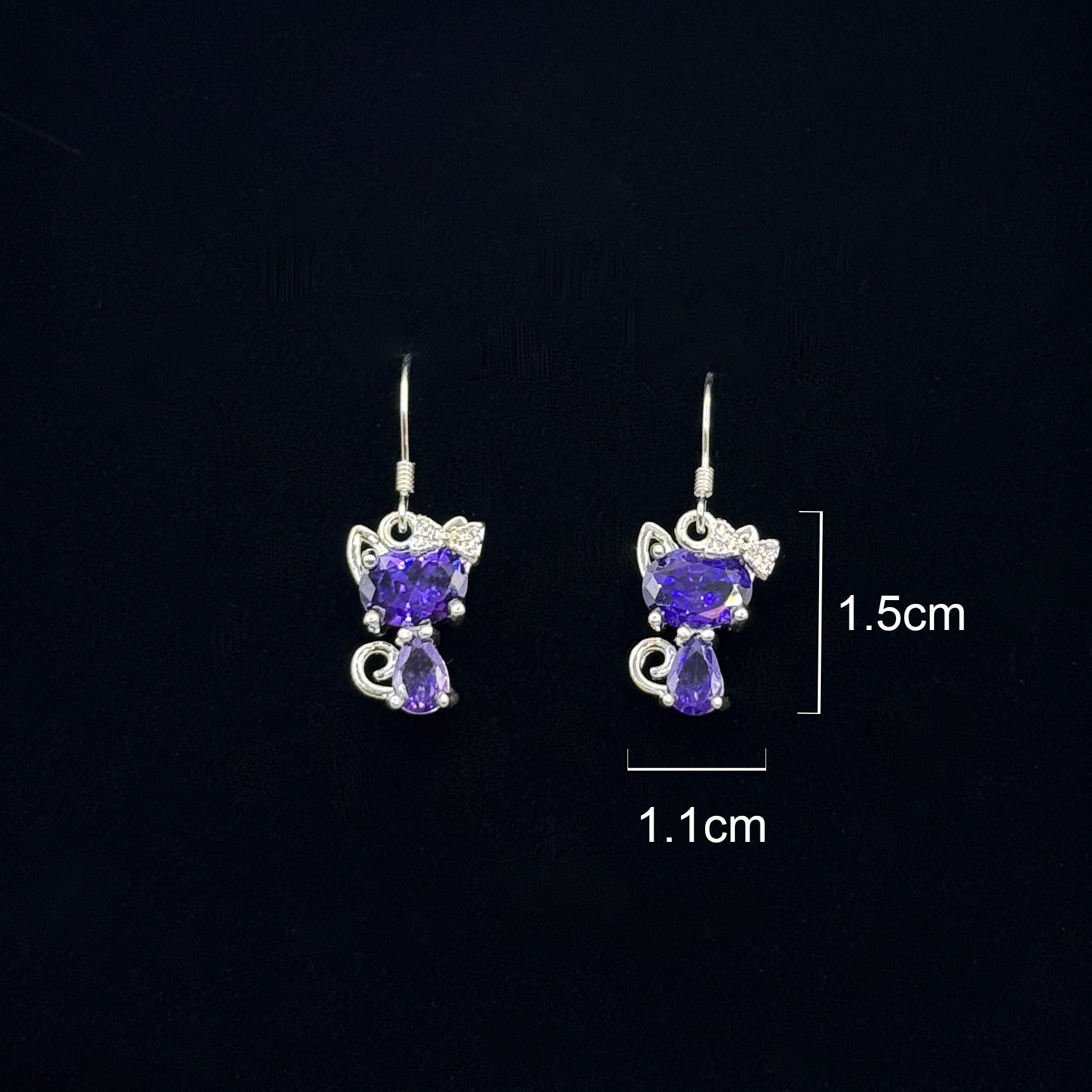 Amethyst Kitten Silver-Plated Earrings - Image 3