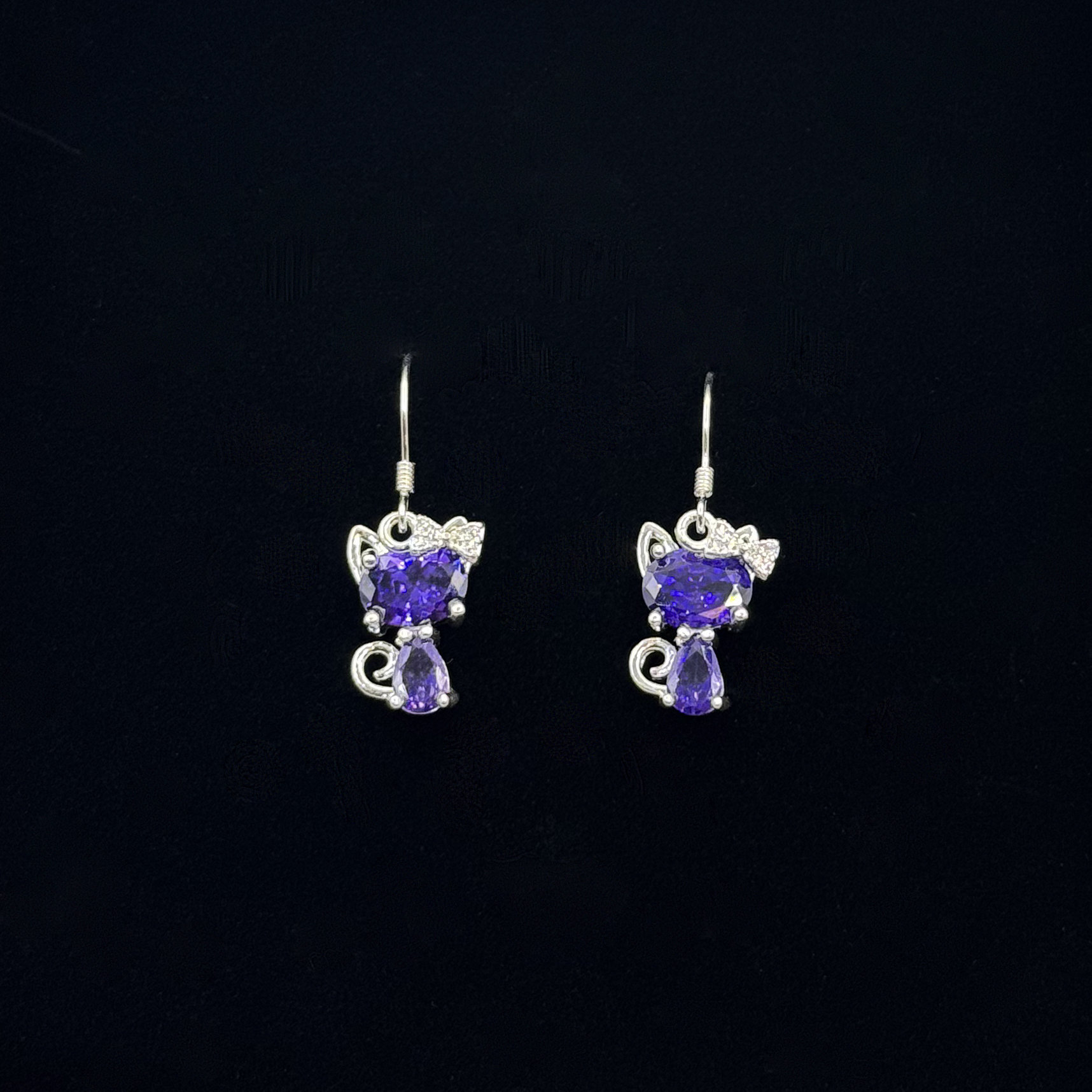 Amethyst Kitten Silver-Plated Earrings - Image 2