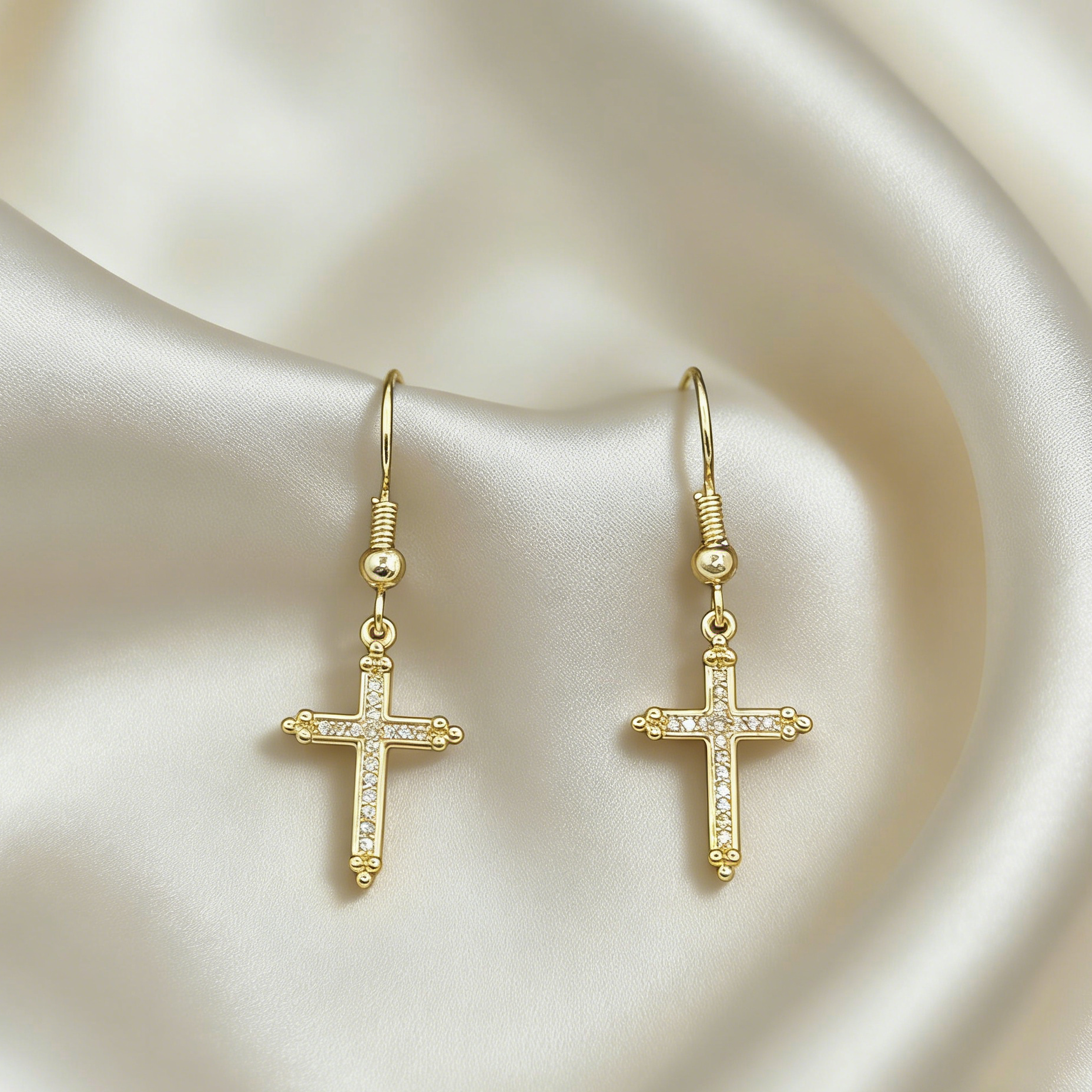 Gilded Cross Zircon Earrings