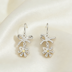 Bow + Daisy Double-Layer Earrings